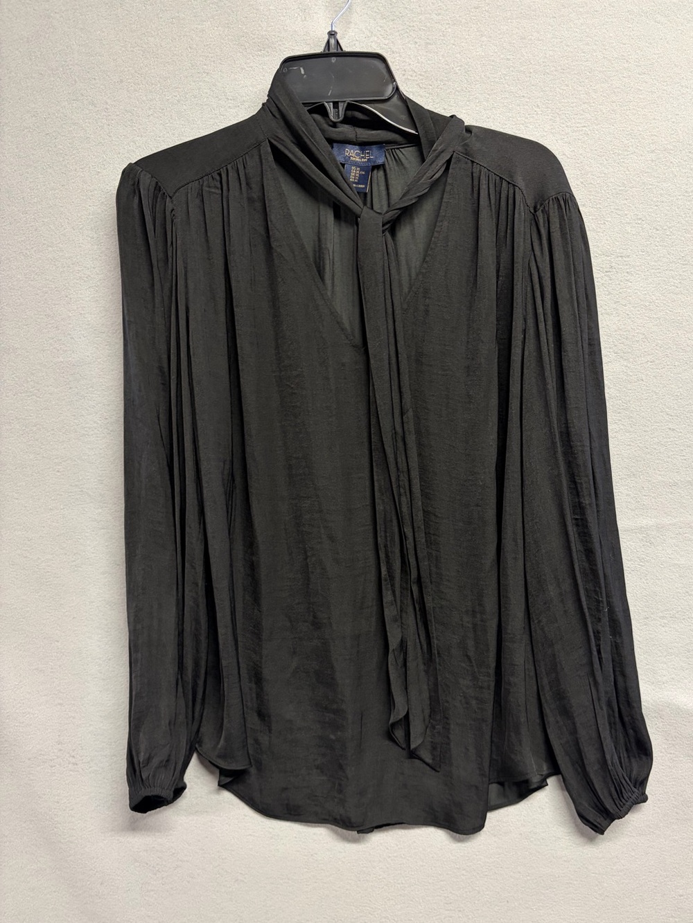 NWOT RACHEL Rachel Roy Black Tie-Neck Silky Long-Sleeve Blouse XL